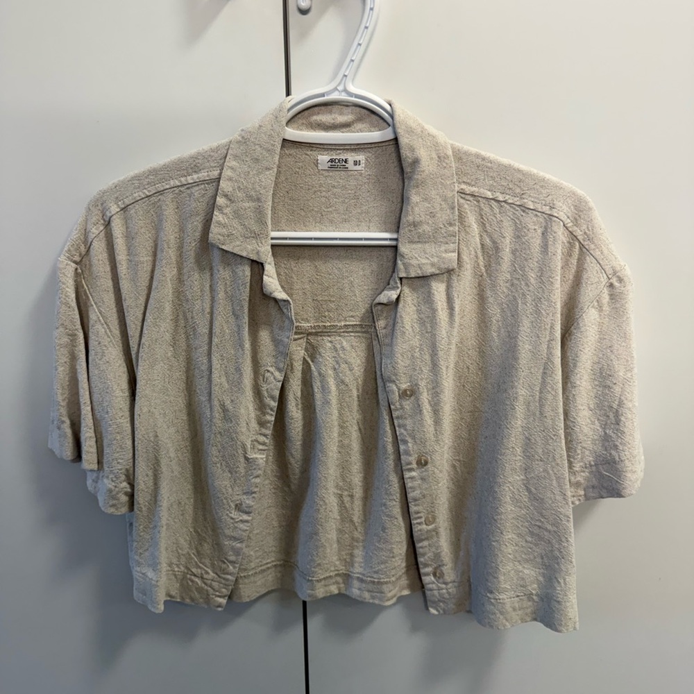 Ardene Neutral Beige Cropped Button-Down Shirt
